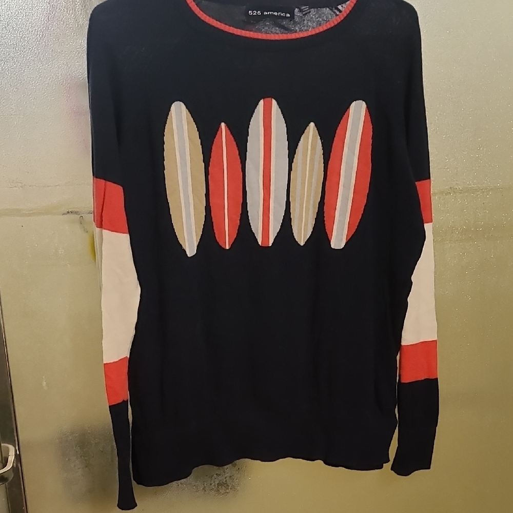 525 America Black Sweater with Red and Cream Accents